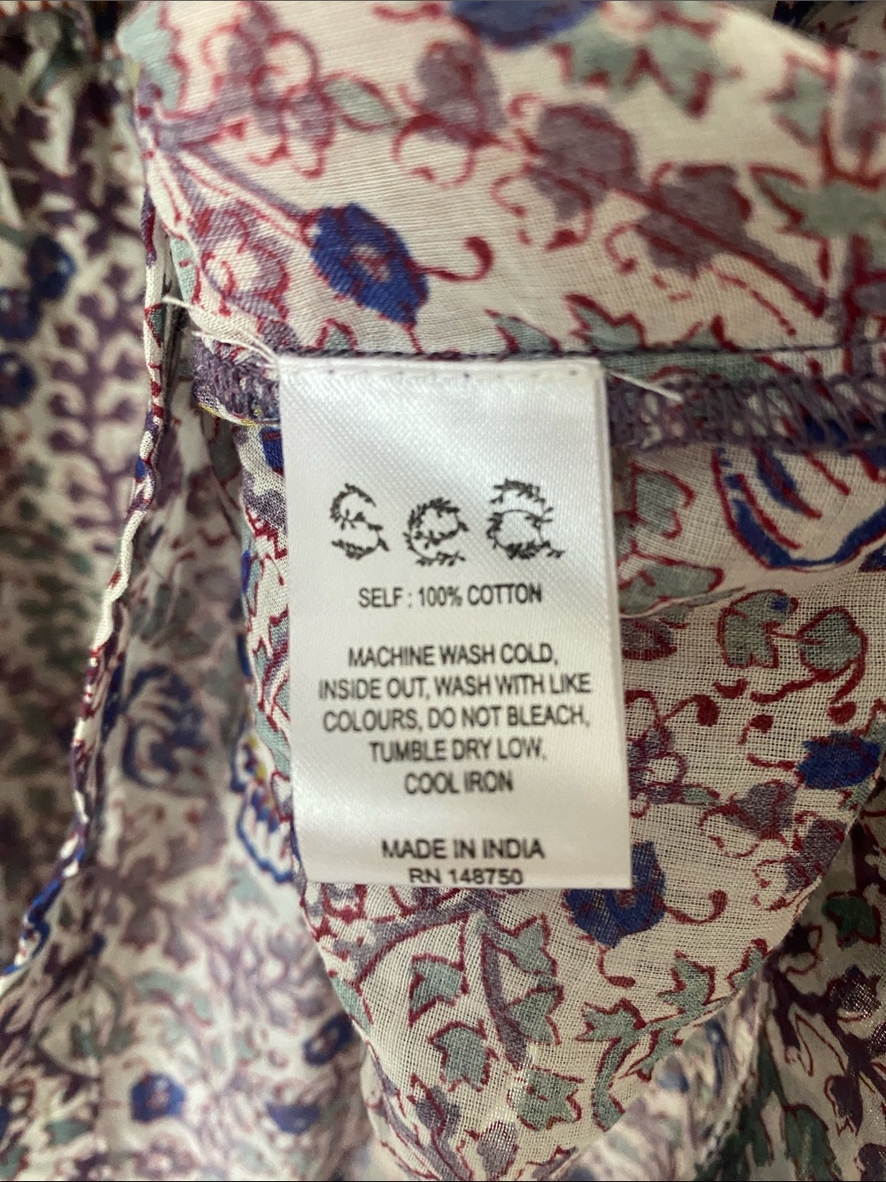 Sea New York 100% Cotton Rosita Border Print Flutter Sleeve Top Size M Purple - Picture 4 of 8